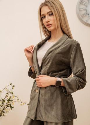 Пиджак женский велюровый цвет хаки1 фото