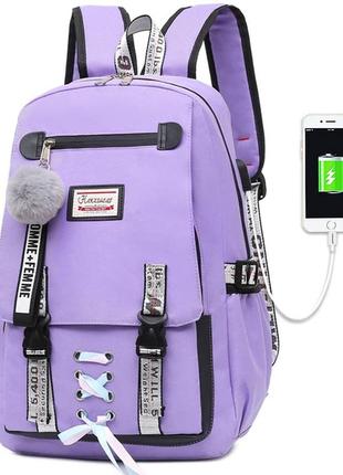 Школьный рюкзак для девочки harvard с usb, замочком и меховым помпоном, 5 цветов