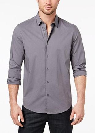 Классическая офисная мужская рубашка серого цвета приталенная slim fit