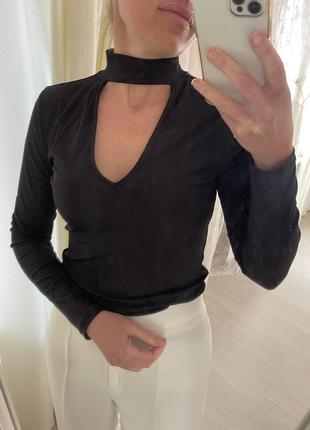Чорна Блуза з чокером кофта весняна в рубчик2 фото