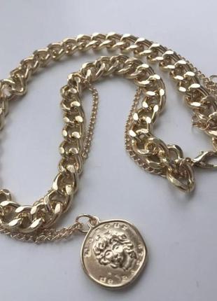 Новая стильная тройная цепочка - хитовые ожерелье с монетками5 фото