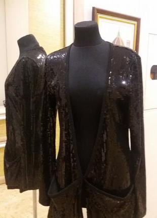 Чорний кардиган, жакет піджак черн.паєтки moda international раз.38(пог 46)