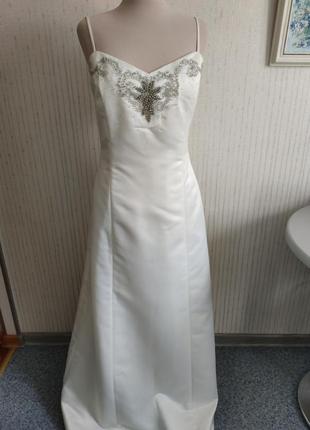 Платье-сарафан вечернее свадебное выпускное белое жемчужный цвет jump