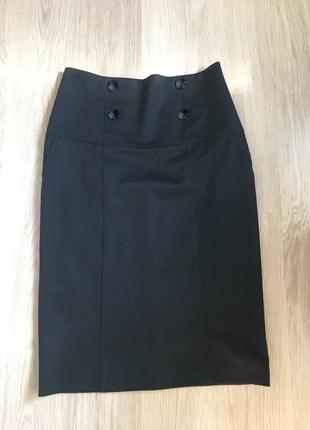 Черная деловая юбка карандаш с высокой талией1 фото