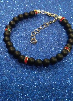 Браслет-шунгит+стразы 17 см- на ювелирном тросике