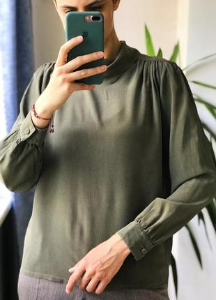 Шелковая блуза серо-зеленая хаки шелк4 фото