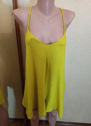 Літній яскравий трикотажний комбінезон з шортами лимонного кольору3 фото