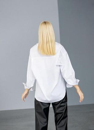 Хлопковая белая блуза рубашка свободного кроя3 фото
