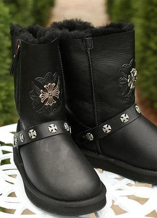 Женские натуральные кожаные угги на змейках ugg maltese cross