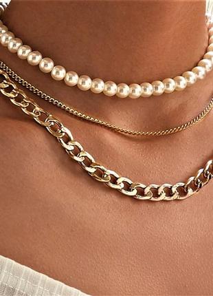 Полвеска цепь цепочка многоуровневая жемчуг