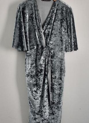 Оксамитова велюрова сукня плаття р. l zara сріблясто-сіре стрейч оксамит5 фото
