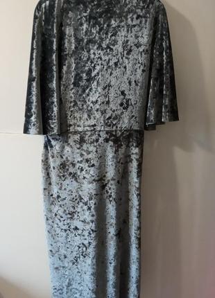 Оксамитова велюрова сукня плаття р. l zara сріблясто-сіре стрейч оксамит6 фото