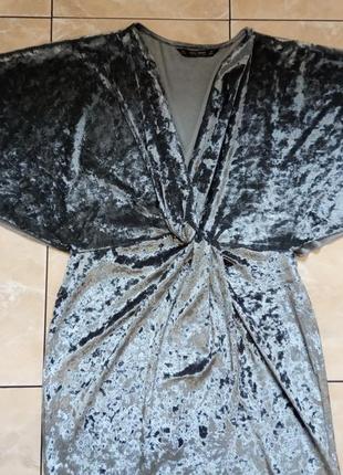 Оксамитова велюрова сукня плаття р. l zara сріблясто-сіре стрейч оксамит8 фото