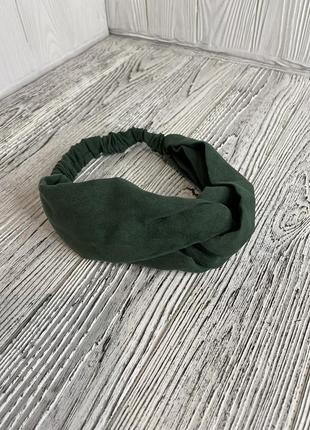 Женская повязка с  узлом чалма тюрбан зелёного цвета1 фото