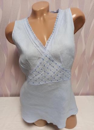Блуза без рукавов, короткая,100% лен с декором и завязками р. l/ m, от m&s