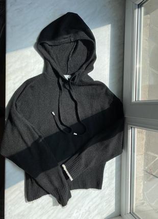 Чёрная капюшонка, кофта, худи, h&m размер с шерсть в составе1 фото