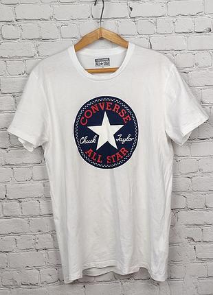 Футболка мужская стильная с большим логотипом белая на лето converse all star