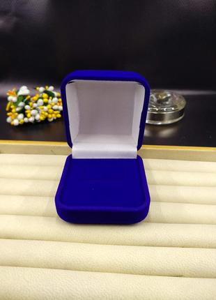 Ювелирная подарочная упаковка футляр коробочка для кольца сережек квадрат синий бархатный4 фото