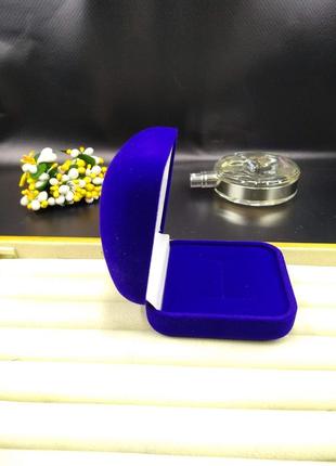 Ювелірна подарункова упаковка футляр коробочка для кільця сережок квадрат синій оксамитовий2 фото