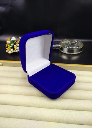 Ювелирная подарочная упаковка футляр коробочка для кольца сережек квадрат синий бархатный