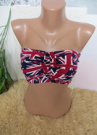 Хлопковый  трикотажный  стрейчевый   топ , принт- британский флаг .