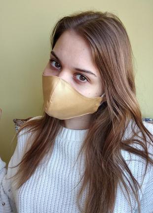 Жіноча маска з сатину кольору золото для медика, ветеринара хірурга стоматолога косметолога1 фото