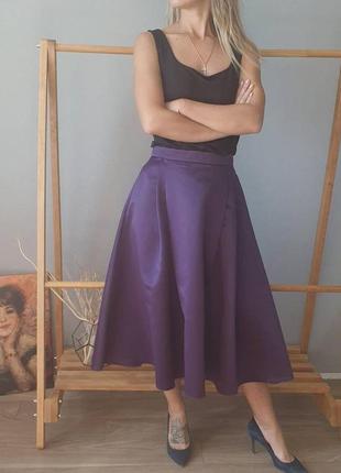 Атласная фиолетовая юбка солнце-клеш1 фото