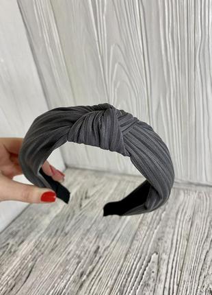 Обруч - чалма для волос женский серый / ободок трикотажный темно-серый1 фото