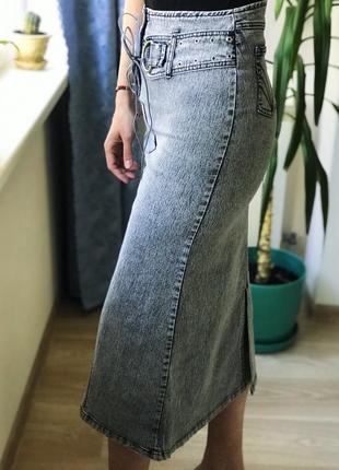 Джинсовая юбка миди макси серая высокая талия винтаж zara mango hm3 фото