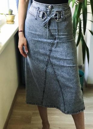 Джинсовая юбка миди макси серая высокая талия винтаж zara mango hm5 фото