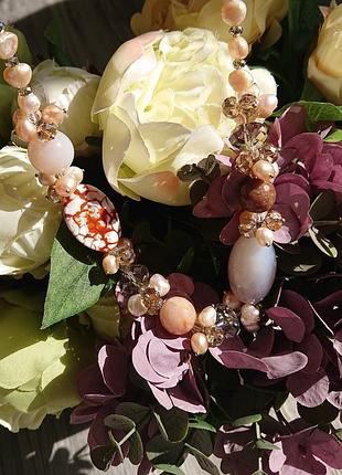 Красивые бусы колье из натуральных камней сердолик агат жемчуг хрусталь ожерелье