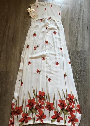 Летний сарафан жатка белый длинный хлопковый трикотажный с маками цветами летнее длинное платье пол1 фото