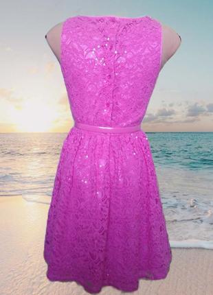 Нарядное розовое кружевное платье в пайетку m&s/гипюровое платье на подкладке без рукавов2 фото