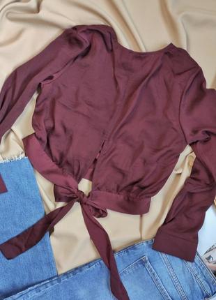 Бордова шовкова блуза-топ h&m3 фото