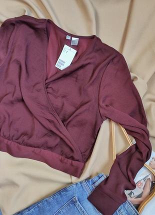 Бордова шовкова блуза-топ h&m2 фото