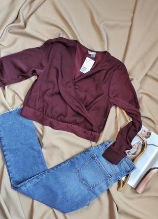Бордова шовкова блуза-топ h&m1 фото
