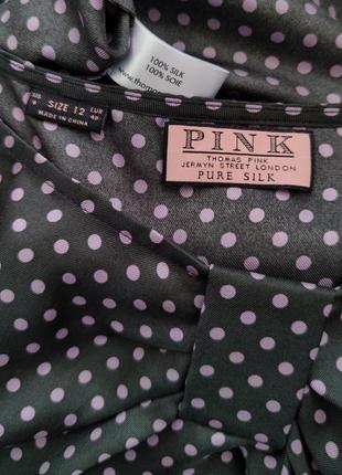 Элегантная шелковая блуза, топ thomas pink в горох розового цвета9 фото