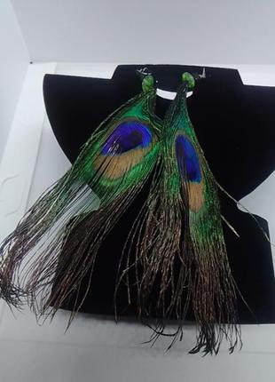 Сережки перо павича2 фото