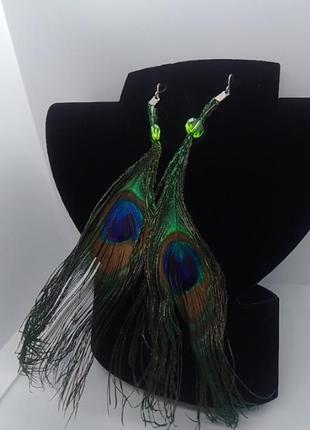 Сережки перо павича3 фото
