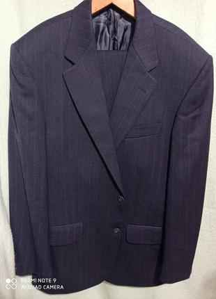 Т23. вовняний темно-синій у смужку чоловічий костюм шерсть greenwoods classic вовна