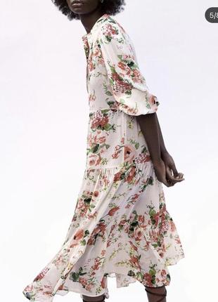 Платье миди длинное платье рубашка в цветочный принт zara оригинал3 фото