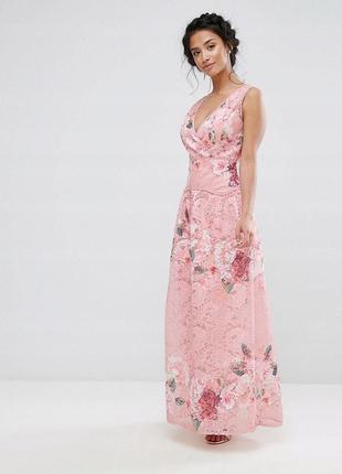 Потрясающее кружевное платье в цветочный принт с объёмной юбкой