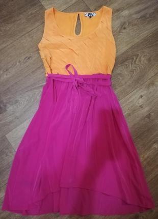 Сукня платье женское неоновое праздничное выпускное яркое розовое малиновое оранжевое женское миди1 фото