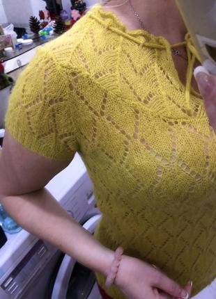 Вовняна футболка блуза , медовий відтінок3 фото