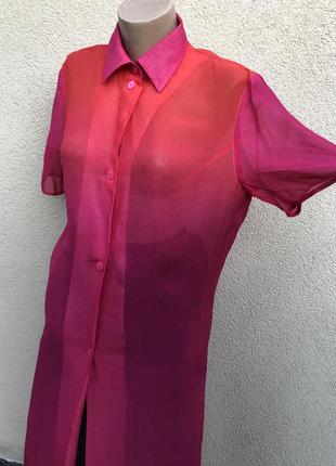 Винтаж,легкое,прозрачное платье-рубашка,разлетайка,красное-амбре,6 фото