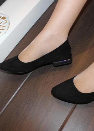 Балетки туфли женские черные замшевые т13255 фото