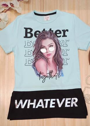 Шикарная футболка на девочку подростка 128, 140, 152, 164.