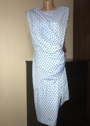 Сукня міді блакитне в горох класика з голою спинкою