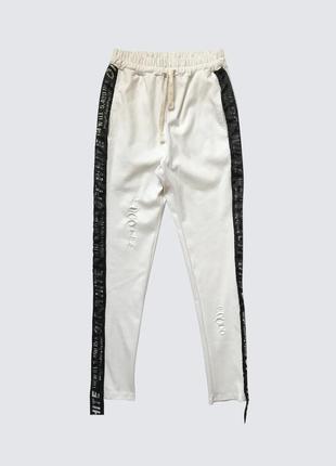 Джинси джегинсы білі з лампасами спортивні на резинці завужені бавовняні стильні