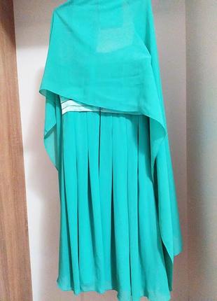 Красивое нарядное платье цвета морской волны. размер 44. накидка в подарок.4 фото
